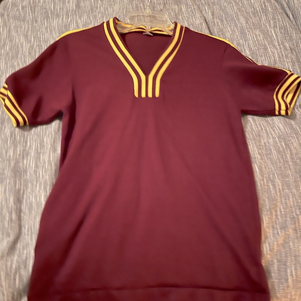 Vintage maroon shirt with yellow trim